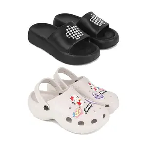 WINGSCRAFT-Premium Comfortable Regular Wear women Slider with Clogs Sandal for women's & Girls-COMBO(2)-O13-O10-5