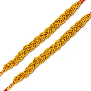 ascension ® Chandan Sandal wood rakhi Moli Rakhi Raksha Bandhan Gift Band Moli Bracelet Wristbands Stone Pearl Designer Rakhi for Brother/bhaiya with Roli Tilak Pack (Pack of 4)
