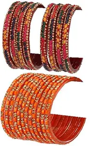 Colorful Glass Bangles/Kada Set Combo Ornamented with Colourful Chips & Beads_Bridal2368 (AkBang2-AAAC1.d_bang)