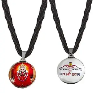 Uniqon (Set Of 2 Pcs) JAR0535-02 Unisex Big Size Round Dual Side Hindu God Lord Jai Shri Baba Khatu Shyam/barbarika Ji Pendant Locket Charm Necklace With Cotton Thread Dori