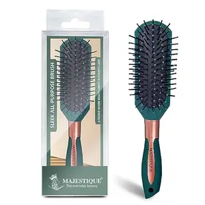 Majestique Styling Brush For Curly Hair 7 Row - Hair Brush for Separating, Shaping & Defining Curls - Blow-Drying, Hair Brush for Women Men Styling & Detangling Brush (Velvet Green)