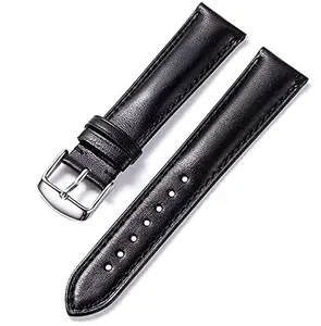 Ewatchaccessories 18mm Genuine Leather Watch Band Strap Fits Navitimer, Avenger, Super Ocean, Blackbird Black Silver Buckle-P1