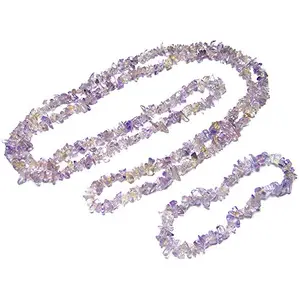 Nature's Crest Ametrine Natural Stone Tumbled Chip Necklace 32" & Bracelet Set Gemstone for Vastu Healing Mediation Reiki & Pooja