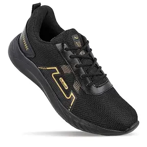 WALKAROO Gents Black Gold Sports Shoe (WS3065) 7 UK