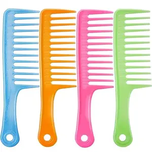 Trendy Club 4 Pieces 9 1/2 Inches Anti Static Large Tooth Detangle Comb, Wide Tooth Hair Comb Salon Shampoo Comb for Long Hair and Curly Hair (MULTICOLOR)