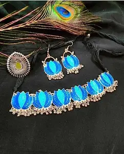 ARB TRENDZ Womens Metal Earring & Necklace Set | Blue, Medium | ARB 27