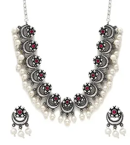 YouBella Jewellery for Women Oxidised Silver Necklace Jewellery Set with Earrings for Girls and Women (Style 4)