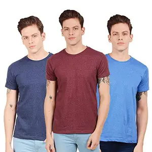 Scott International Men's Basic Cotton Round Neck Half Sleeve Solid Regular Fit T-Shirts -Pack of 3 (Ss20-3Rnmel-Bu-Ma-Rb-M, Multicolour)