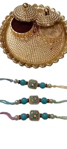 Rakhi for Brother | Traditional Raksha Bandhan with Roli Chawal | Handcrafted Gift for Bhai | Designer Thread for Festival (Blue, Pack of 6)