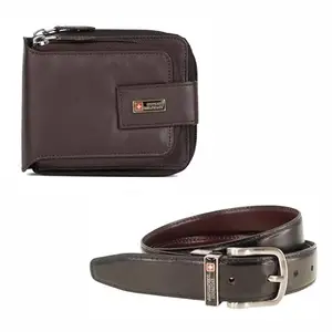 Swiss Military Combo Pack of Brown Men's Wallet with Leather Belt (PW5+BLT13)