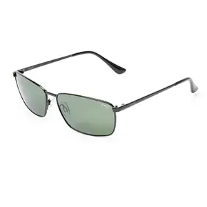 Brand: IDEE IDEE sunglasses| 100% UV protected | Solid | Full Rim | Rectangular | Men | Large | Shiny Black Alloy Metal Frame | Green Polycarbonate Lens