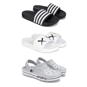 WINGSCRAFT Lightweight Classic Slider || Sandals with Clogs for Men-Combo(3)-3024-3029-3067-9 Grey