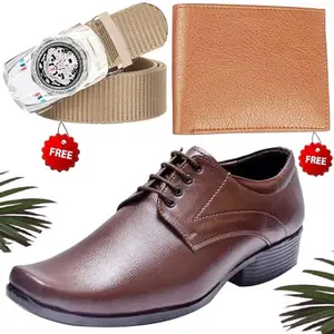 Vitoria Men's Modern PU Formal/Party Shoes | Shoes Combo with Free Wallet & Belt | Stylish & Comfortable | Ideal for Office, Casual Outings, Parties (6824_RT-Tan-1004) (Multicolor)(Size: 9UK)