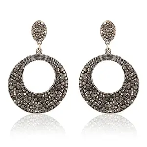 Tanaira Earrings for Women | Antique Oxidised Silver Exotic Stones Studded Latkan Jewelry