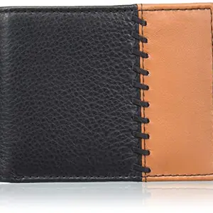 Justrack Men Black, Tan Genuine Leather Wallet (1 Card Slot) (LWM150-JT)