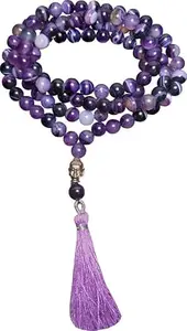 Aldomin Natural Energized Purple Hakik (Agate) 108 Bead Healing Crystal Rosary,Necklace, Mala (Bead Size 8 MM)
