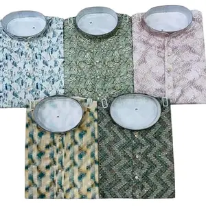 ADDITTYAM Cotton Men's Regular Cotton Blend Printed Long Kurta Suitable for All Indian Kurta with Pant for Men Wedding, Occasions, and Festivals (in, Alpha, L, Regular, Pink)