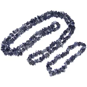 Nature's Crest Iolite Natural Stone Tumbled Chip Necklace 32" & Bracelet Set Gemstone for Vastu Healing Mediation Reiki & Pooja