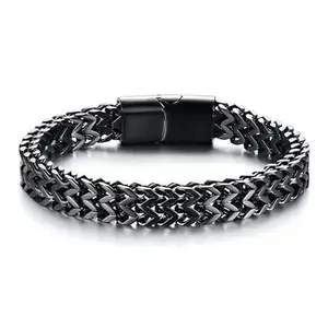 MEENAZ Bracelet for Men Boys brother boyfriend gents Fashion Silver Black Bracelet for Men Stylish Stainless Steel Dual Curb Silver Chain Bracelet Magnet lock Birthday Husband valentine bracelet 484