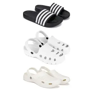 Lightweight,Classic SliderSandals with Clogs for Men-Combo(3)-3024-3139-3147-9 White-4531