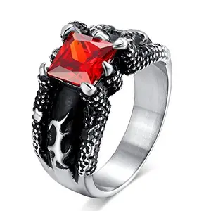 Asma Jewel House vintage dragon claw stainless steel exaggerated retro red stone ring for men
