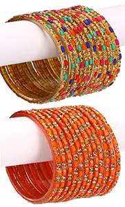 Somil Fashion Glass Bangles/Kada Combo Set for Women and Girls - Ideal for Weddings, Parties, and Festivals - Available in 4 Sizes - Includes 24 Stylish Bangles/Kada in Attractive Multi & Orange Colors