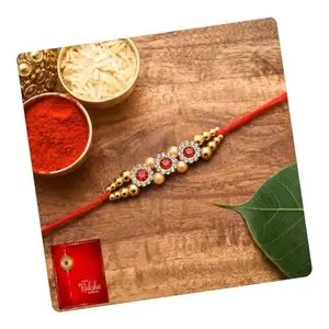 Poorak Religious Assorted Rakhi Set (1 Rakhi For Brother, Roli Chawal Set, Greeting Card) Set (3)