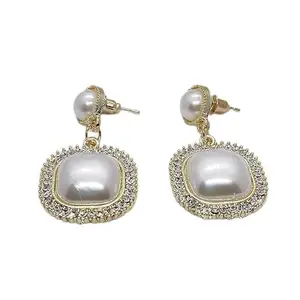 WHOA! JEWELLERY Western Korean Pearl Zircon Stone Stud Earrings for Women and Girls || Korean Elegant Earrings
