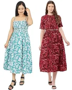 Miranga Women's Knee Length Dress, Pack of 2