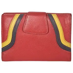 Leatherman Fashion LMN Genuine Leather Red Yellow Blue Wallet for Women 9632 (6 cc Card Slots)