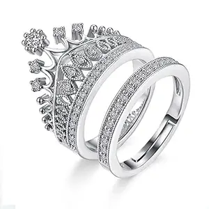 Jewels Galaxy Amazing AD Crown Inspired Silver Plated Brilliant Ring for Women/Girls (Free Size) (SMNJG-RNS-5166)