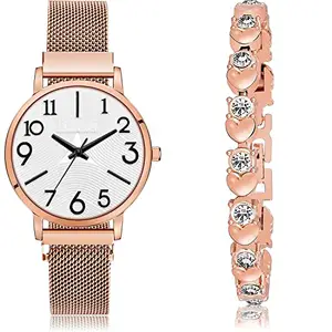 NEUTRON Designer Analog White and Rose Gold Color Dial Women Watch - GM243-GX4 (Pack of 2)