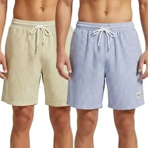 SMOWKLY Men's Cotton Casual Shorts | Elastic Waist with Drawstring | Striped Half Pants for Men | Lightweight & Comfortable for Beach Vacations, Casual Daily Outings & Sleepwear Bermuda Shorts
