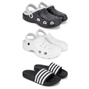 WINGSCRAFT Lightweight Classic Clogs || Sandals with Slider for Men-Combo(3)-3018-3122-3024-9 Black