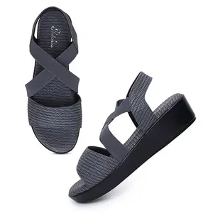 Padchin Women Double Strap Wedges Heel Grey Sandal