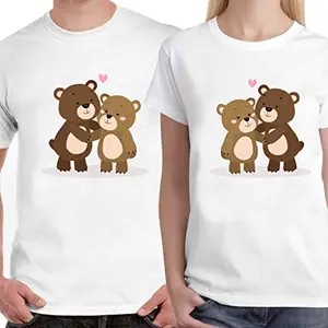 DreamBag Limit Fashion Store - Mr. & Mrs. Bear Unisex Couple T- Shirt (Men-XXL/Women-XS) White