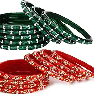 Colorful Glass Bangle/Kada Set Combo Ornamented With Colourful Chips & Beads_G1912 (AkBang2-ZQ1.d_bang)