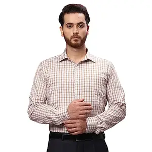 PARK AVENUE Men's Checkered Slim Fit Shirt (PMSX17110-F5_Medium Fawn 40)