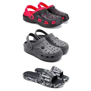 DRACKFOOT-Lightweight Classic Clogs || Sandals with Slider Adjustable Back Strap for Men-Combo(4)-3017-3097-3103-7 Black