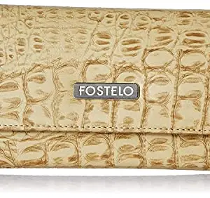 Fostelo Women's Faux Leather Two Fold Wallet (Beige) (Medium)