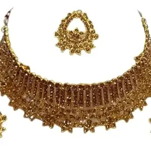 Rae Store Choker Necklace Earrings And Maang Teeka Set, womens