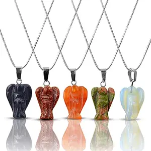 Reiki Crystal Products Multi Stone Angel Pendants Set of 5 pc for Reiki Healing and Crystal Healing Stone (Color : Multi)