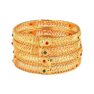 ZENEME Fashion Jewellery Traditional Gold Plated Bracelet Bangles Set of 4 for Girls and Women (2.6) (2.8 Inches)