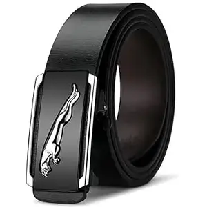 Kastner Men's Formal and Casual Artificial Leather Belt with Leopard Autogrip Buckle, Black