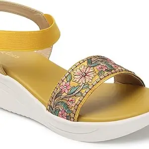 Picktoes PT-104 Women's Yellow Synthetic Leather Casual Heel Sandal