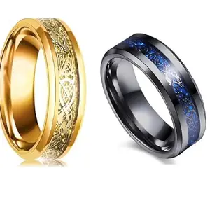 Men Valentine Smart Temperature Combo Ring Silver & Black (IR3143)