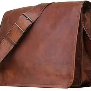 american blue Leather Messenger Bag Full Flap Laptop Briefcase Crossbody Satchel Shoulder Handmade Genuine Bag (17X12X5), Brown, 17X12X5