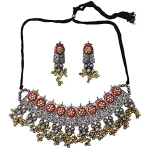 Total Fashion Latest Boho Trible Meenakari Silver Oxidised Choker Necklace Jewellery Set Women for Girls