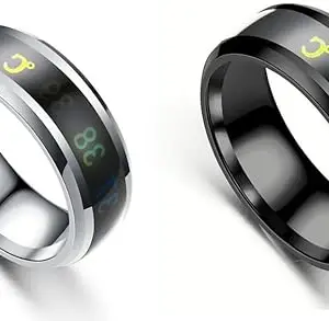 Men Combo Smart Temperature Ring Black & Silver (IR480)