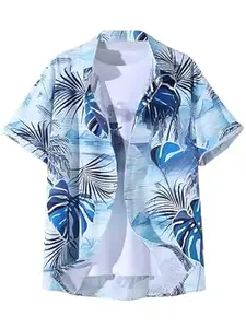 DHRUVI TRENDZ Men's Rayon Shirt - Summer Button Down Shirts | Half Sleeve Printed |Formal |Casual Stylish | Man Regular Fit
